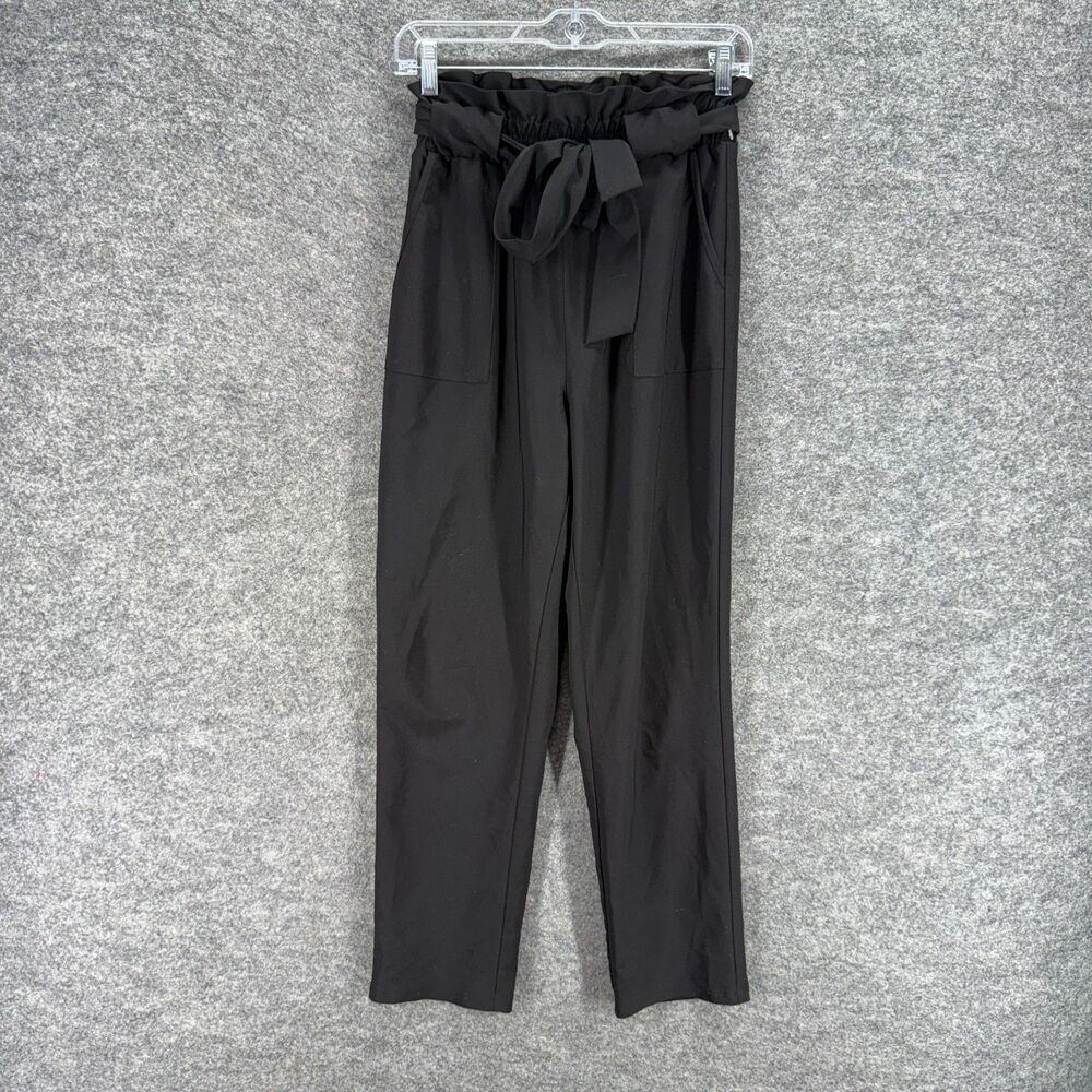 Grace Karin Dress Pants Women M Medium Black High Rise Flat Front Belted Casual